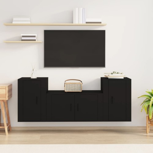 Set Mobili Porta TV 3 pz Nero in Legno Multistrato