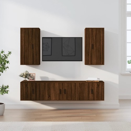 Set Mobili Porta TV 5 pz Rovere Marrone in Legno Multistrato