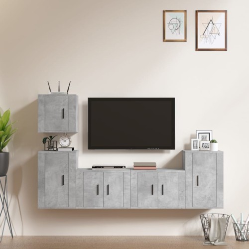 Set di Mobili Porta TV 5 pz Grigio Cemento in Legno Multistrato