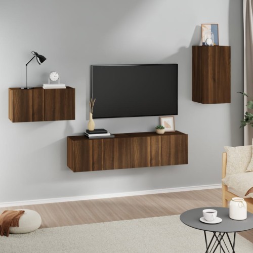 Set Mobili Porta TV 4 pz Rovere Marrone in Legno Multistrato