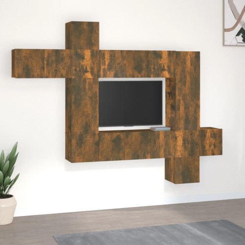 Set Mobili Porta TV 10 pz Rovere Fumo in Legno Multistrato