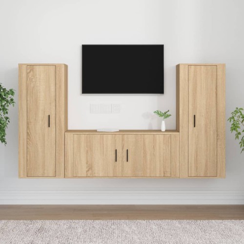 Set di Mobili Porta TV 3 pz Rovere Sonoma in Legno Multistrato