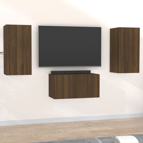 Set Mobili Porta TV 3 pz Rovere Marrone in Legno Multistrato