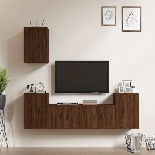 Set Mobili Porta TV 5 pz Rovere Marrone in Legno Multistrato