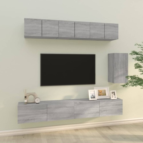 Set di Mobili Porta TV 6 pz Grigio Sonoma in Legno Multistrato