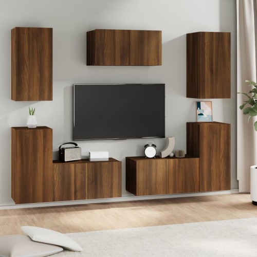 Set Mobili Porta TV 7 pz Rovere Marrone in Legno Multistrato