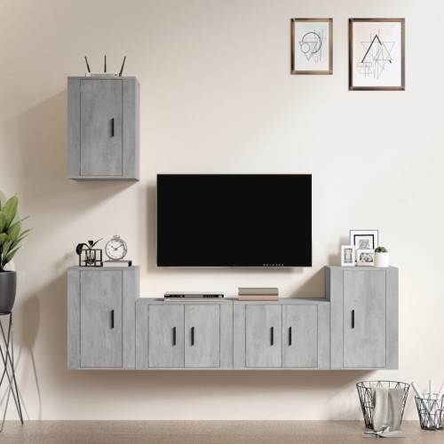 Set di Mobili Porta TV 5 pz Grigio Cemento in Legno Multistrato