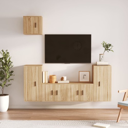 Set di Mobili Porta TV 5 pz Rovere Sonoma in Legno Multistrato