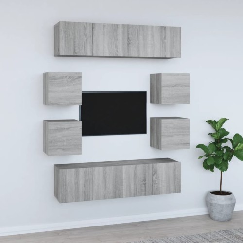 Set Mobili Porta TV 8pz Grigio Sonoma in Legno Multistrato