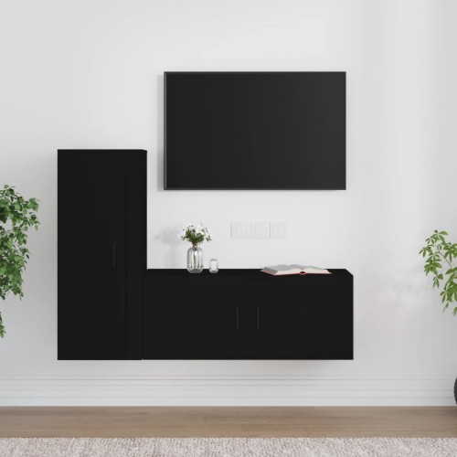 Set Mobili Porta TV 2 pz Nero in Legno Multistrato