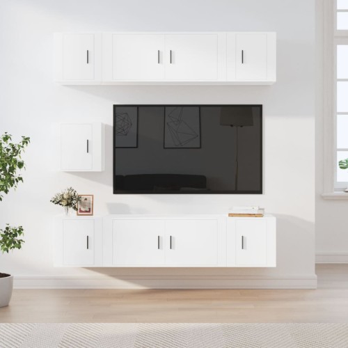 Set di Mobili Porta TV 7 pz Bianco in Legno Multistrato