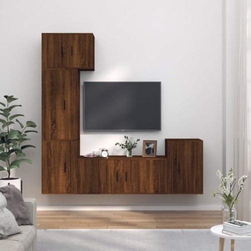 Set Mobili Porta TV 5 pz Rovere Marrone in Legno Multistrato