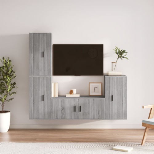 Set di Mobili Porta TV 4 pz Grigio Sonoma in Legno Multistrato