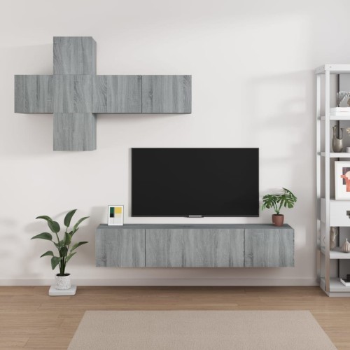 Set di Mobili Porta TV 7 pz Grigio Sonoma in Legno Multistrato