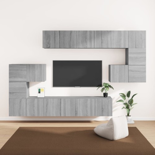 Set Mobili Porta TV 10 pz Grigio Sonoma in Legno Multistrato