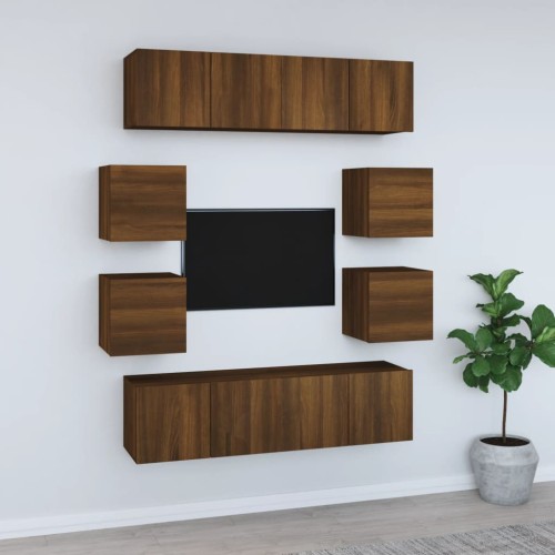 Set Mobili Porta TV 8pz Rovere Marrone in Legno Multistrato