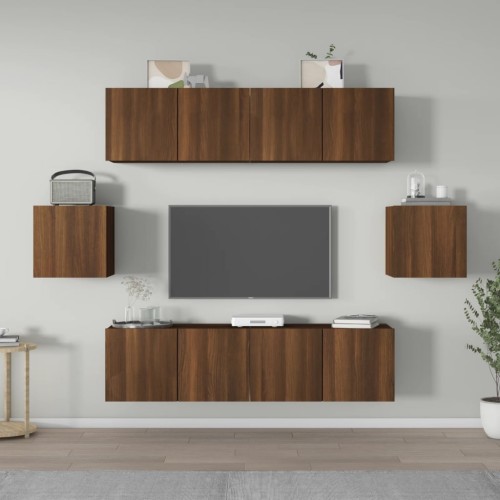 Set Mobili Porta TV 6 pz Rovere Marrone in Legno Multistrato