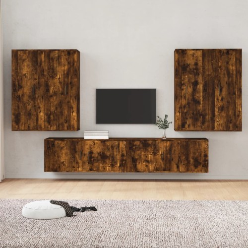 Set di Mobili Porta TV 6 pz Rovere Fumo in Legno Multistrato