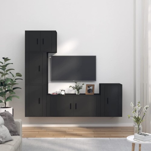 Set di Mobili Porta TV 5 pz Nero in Legno Multistrato