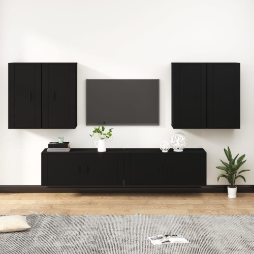 Set Mobili Porta TV 6 pz Nero in Legno Multistrato