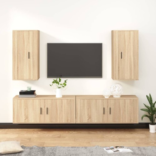 Set di Mobili Porta TV 4 pz Rovere Sonoma in Legno Multistrato