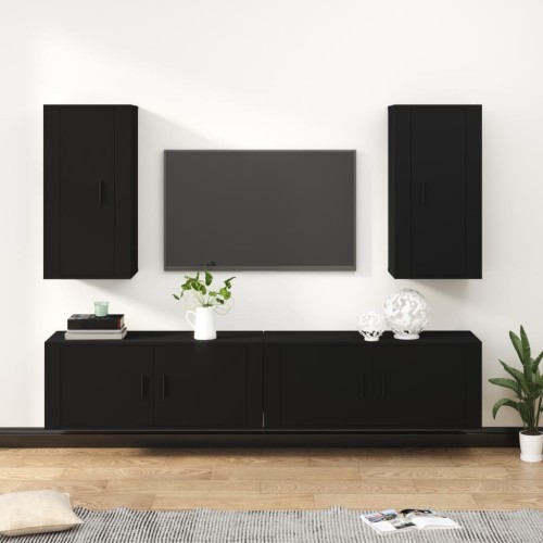 Set Mobili Porta TV 4 pz Nero in Legno Multistrato