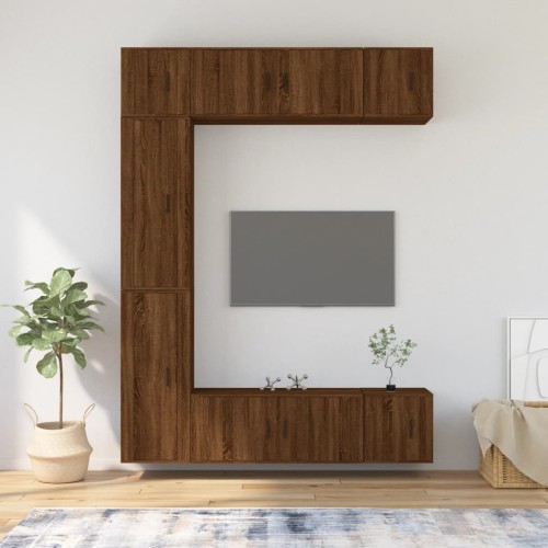 Set Mobili Porta TV 7 pz Rovere Marrone in Legno Multistrato