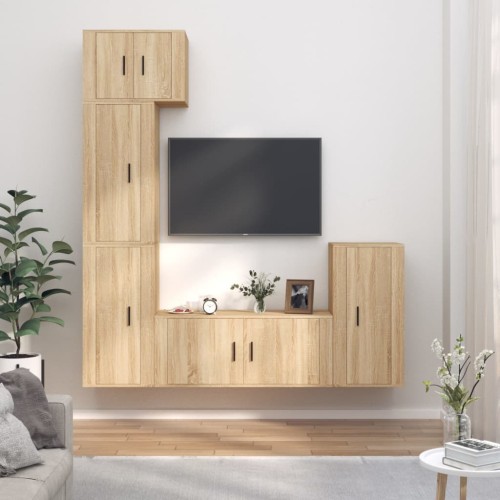 Set di Mobili Porta TV 5 pz Rovere Sonoma in Legno Multistrato