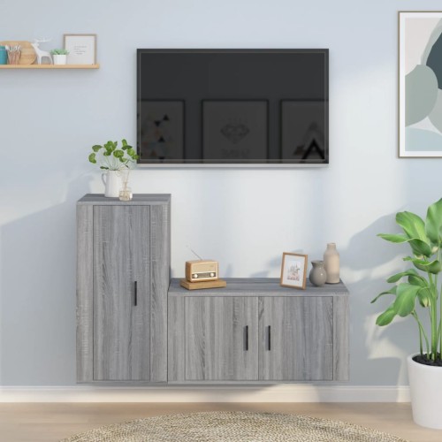 Set Mobili Porta TV 2 pz Grigio Sonoma in Legno Multistrato