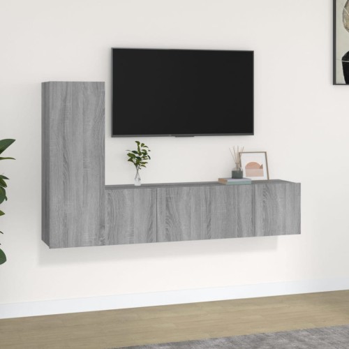 Set Mobili Porta TV 3 pz Grigio Sonoma in Legno Multistrato