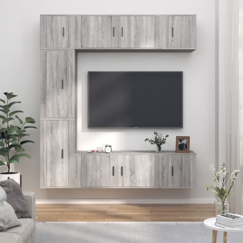 Set di Mobili Porta TV 7 pz Grigio Sonoma in Legno Multistrato