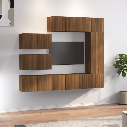 Set Mobili Porta TV 8pz Rovere Marrone in Legno Multistrato