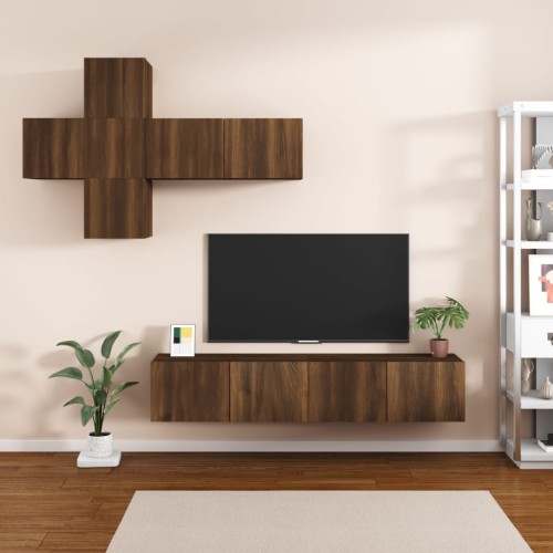 Set Mobili Porta TV 7 pz Rovere Marrone in Legno Multistrato