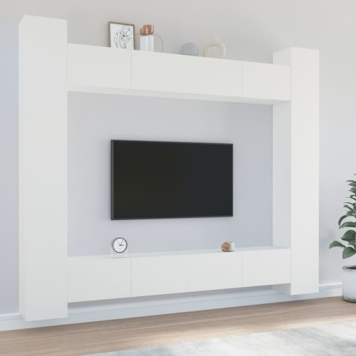 Set Mobili Porta TV 8pz Bianco in Legno Multistrato