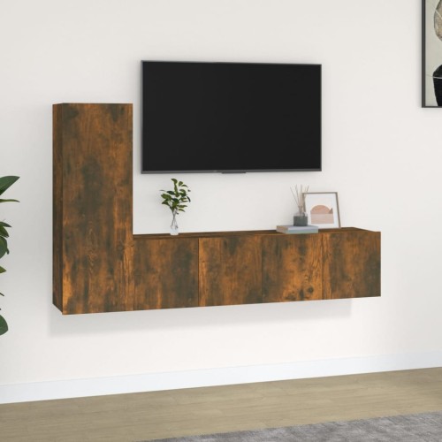 Set Mobili Porta TV 3 pz Rovere Fumo in Legno Multistrato