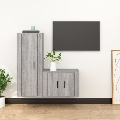 Set Mobili Porta TV 2 pz Grigio Sonoma in Legno Multistrato