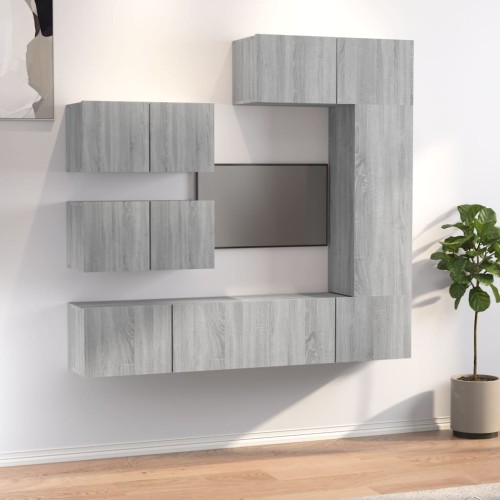 Set di Mobili Porta TV 6 pz Grigio Sonoma in Legno Multistrato