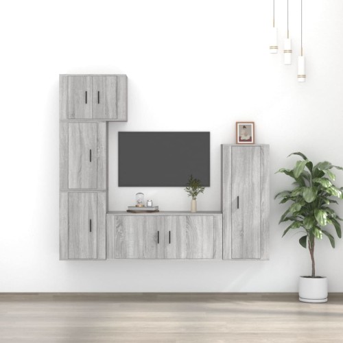 Set di Mobili Porta TV 5 pz Grigio Sonoma in Legno Multistrato