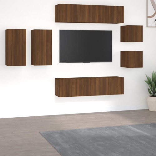 Set Mobili Porta TV 8pz Rovere Marrone in Legno Multistrato