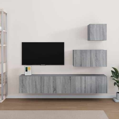 Set di Mobili Porta TV 4 pz Grigio Sonoma in Legno Multistrato