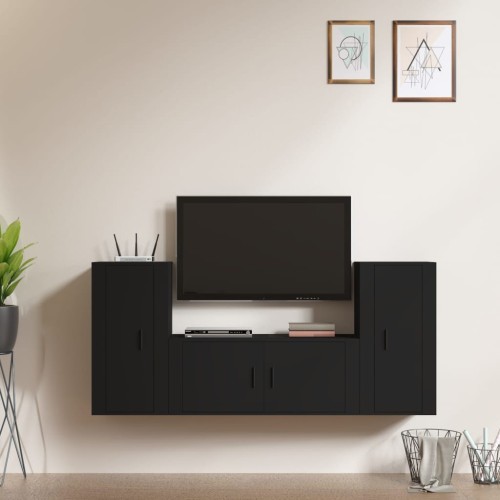 Set Mobili Porta TV 3 pz Nero in Legno Multistrato