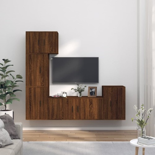 Set Mobili Porta TV 5 pz Rovere Marrone in Legno Multistrato