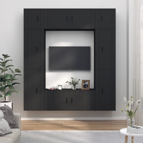 Set Mobili Porta TV 8pz Nero in Legno Multistrato