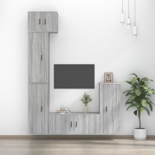 Set di Mobili Porta TV 5 pz Grigio Sonoma in Legno Multistrato