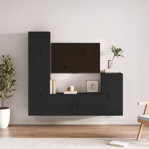 Set Mobili Porta TV 4 pz Nero in Legno Multistrato