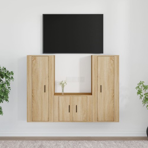 Set di Mobili Porta TV 3 pz Rovere Sonoma in Legno Multistrato