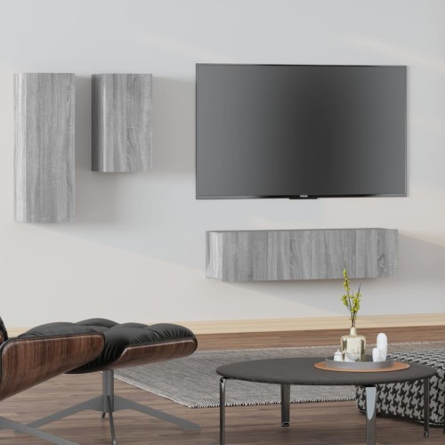 Set di Mobili Porta TV 4 pz Grigio Sonoma in Legno Multistrato