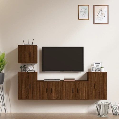 Set Mobili Porta TV 5 pz Rovere Marrone in Legno Multistrato