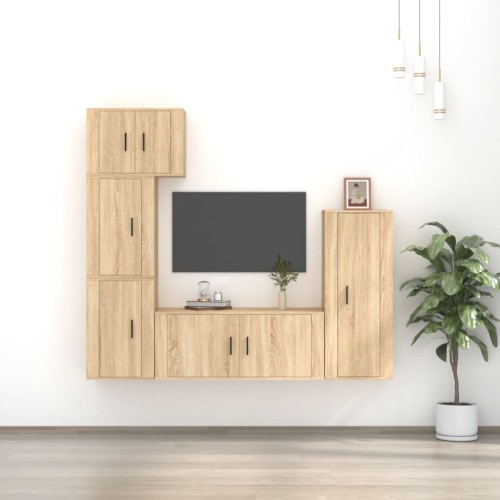 Set di Mobili Porta TV 5 pz Rovere Sonoma in Legno Multistrato