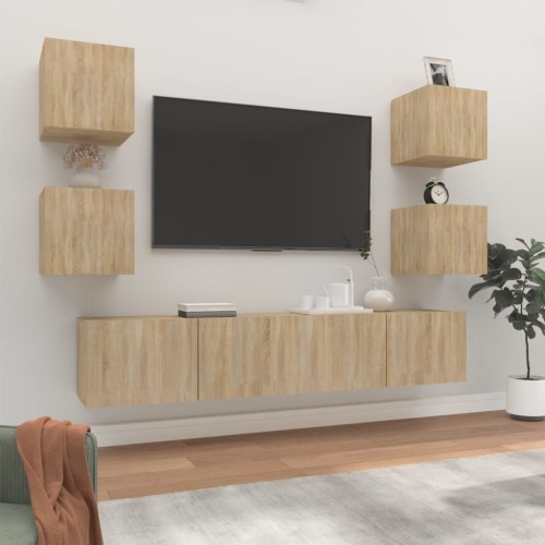 Set di Mobili Porta TV 6 pz Rovere Sonoma in Legno Multistrato